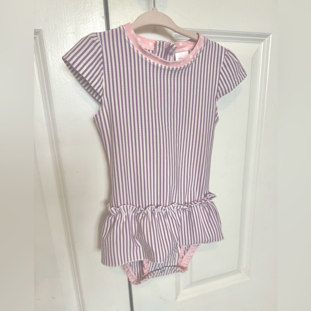 Ruffle Butts toddler girl lavender seersucker swimsuit 3T
